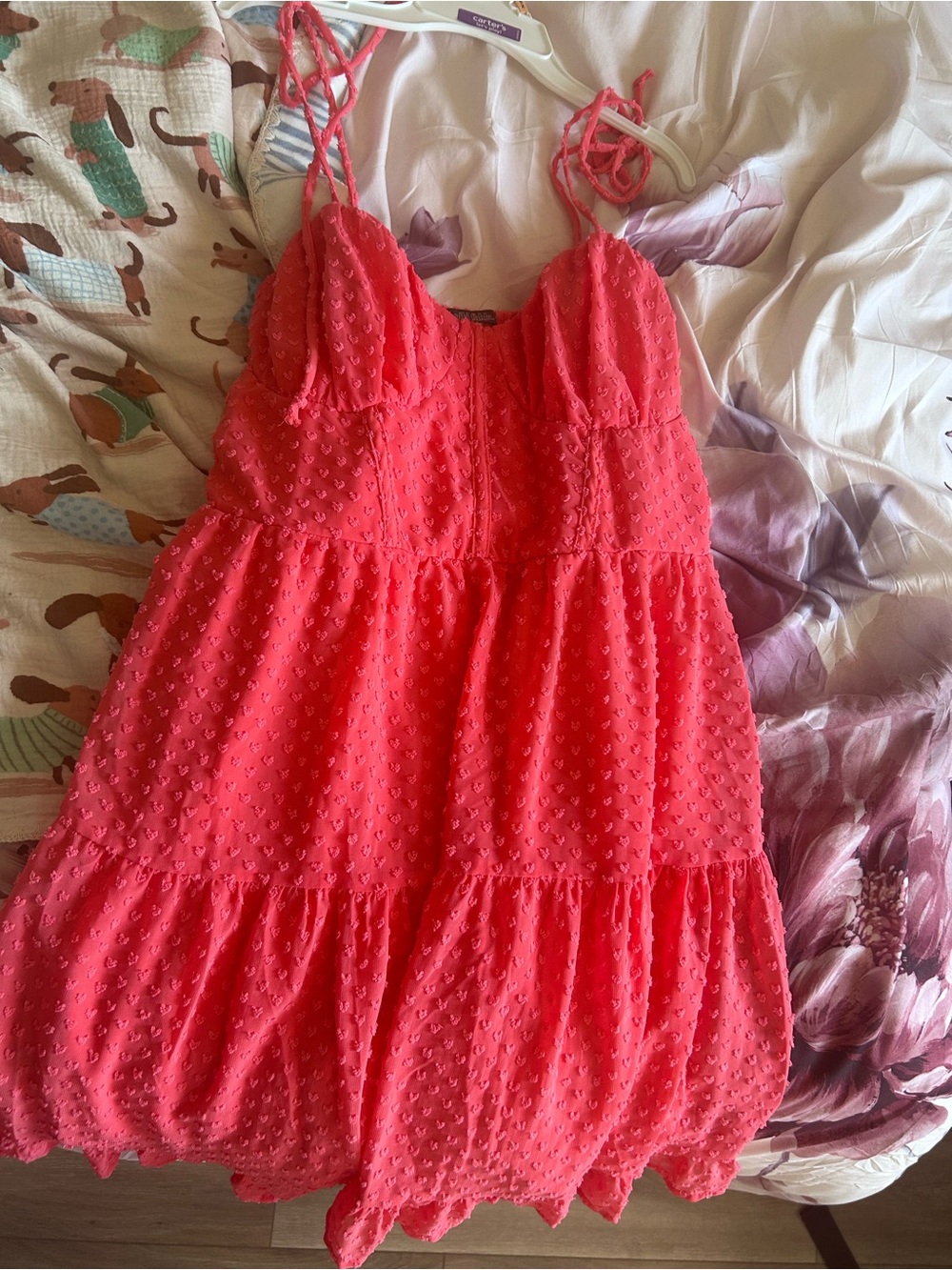 wild fable Coral Pink Textured Tiered Sundress